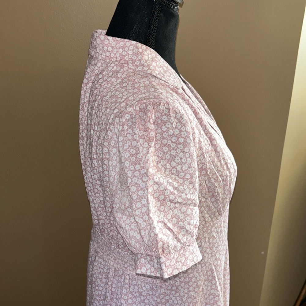 EUC In Loom Soft Pink & White Lined Elise Collared Floral Dress Balloon Sleeve L - Picture 4 of 9